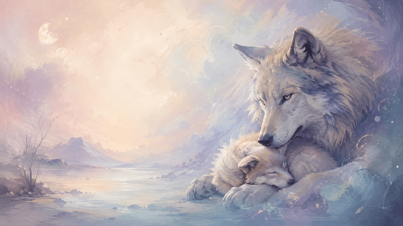 Wise Wolf guards wounded puppy